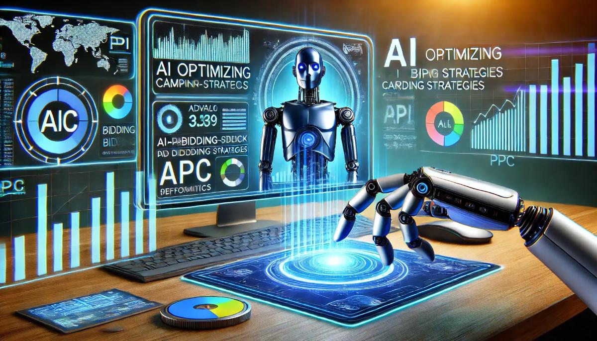 A Futuristic Digital Marketing Scene Showcasing Ai Optimizing A Ppc